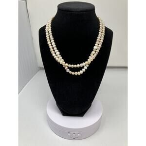 Vintage Signed Vendome Double Strand Faux Pearl Clasp Necklace